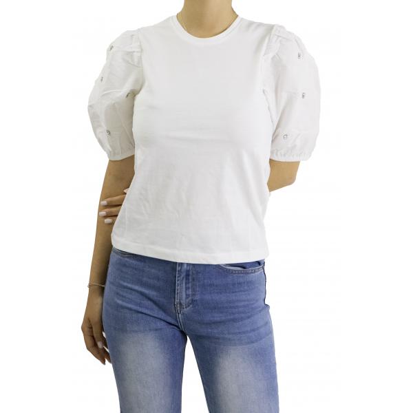T-SHIRT MANICHE A PALLONCINO E STRASS Only